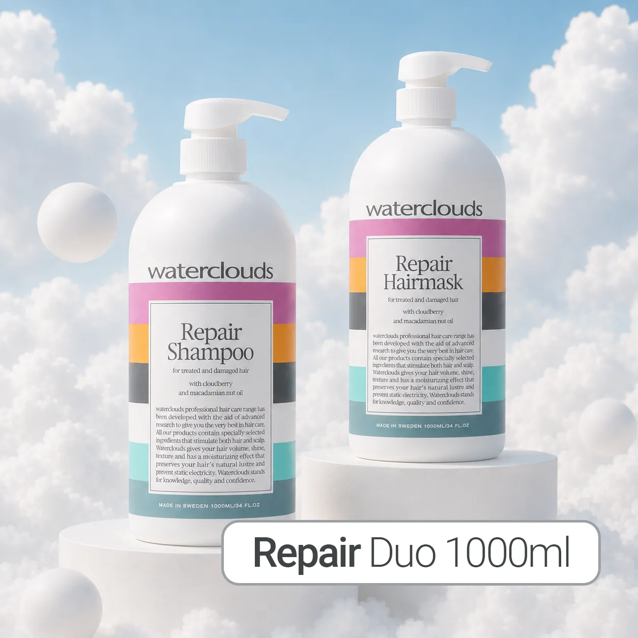 Kampanjbanner för Waterclouds Repair Shampoo 1000ml & Repair Hairmask 1000ml